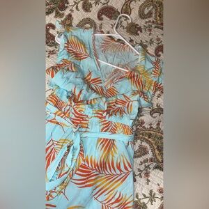 Cupshe Tropical Leaf Print Jumpsuit - Blue and Orange